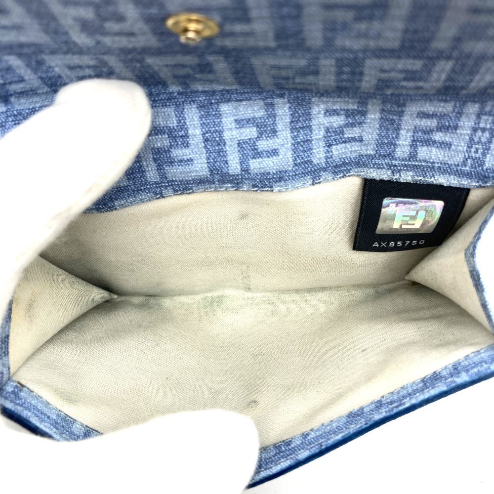 Fendi Zucchino Bifold Compact Wallet in Light Blue with PVC and Silver Hardware, Box Included