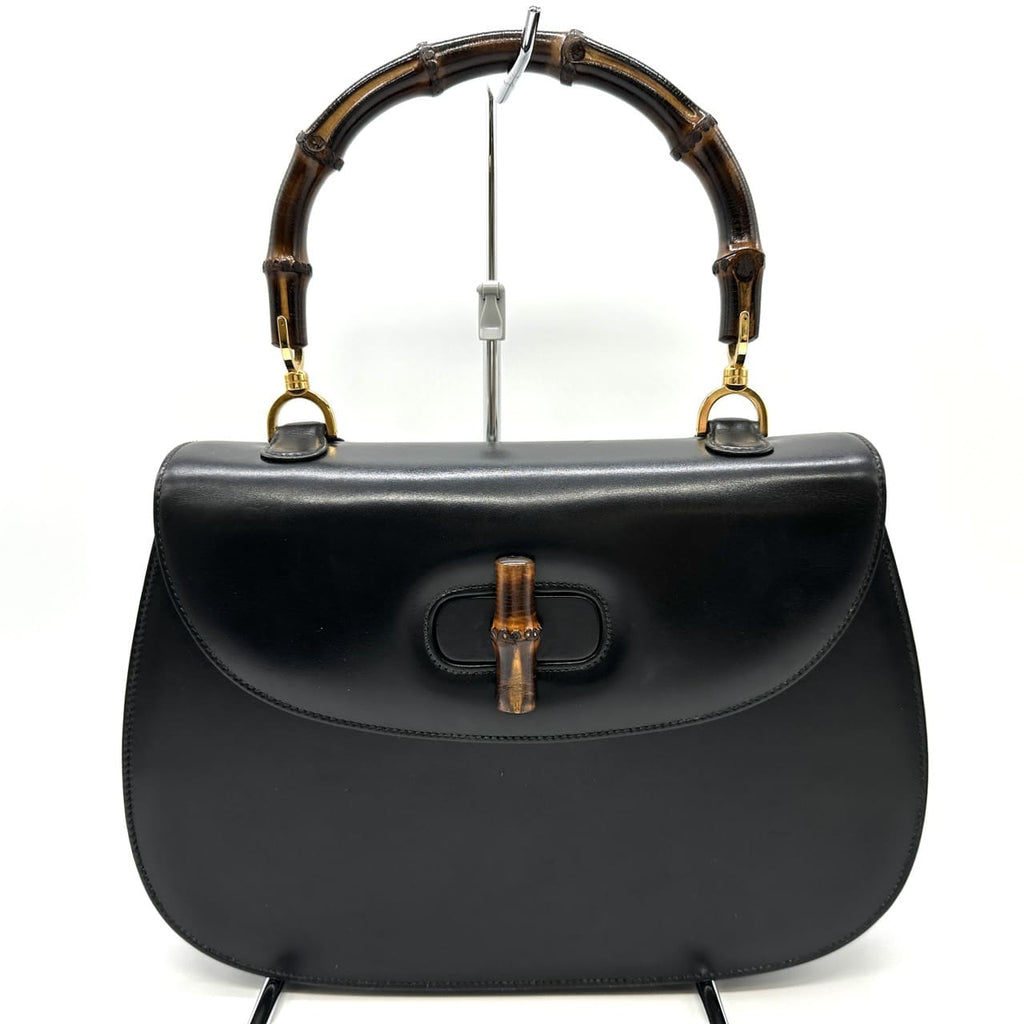 GUCCI 000 46 Bamboo Handbag Leather Black Old Gucci Vintage Women's PRE-OWNED