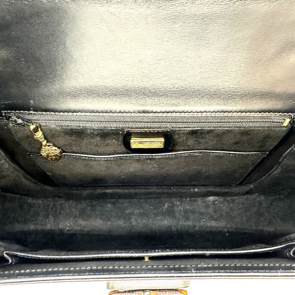 GUCCI 000 46 Bamboo Handbag Leather Black Old Gucci Vintage Women's PRE-OWNED