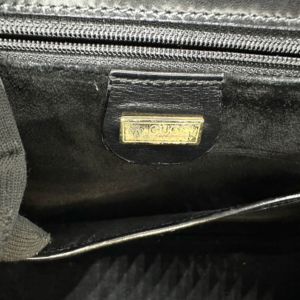 GUCCI 000 46 Bamboo Handbag Leather Black Old Gucci Vintage Women's PRE-OWNED