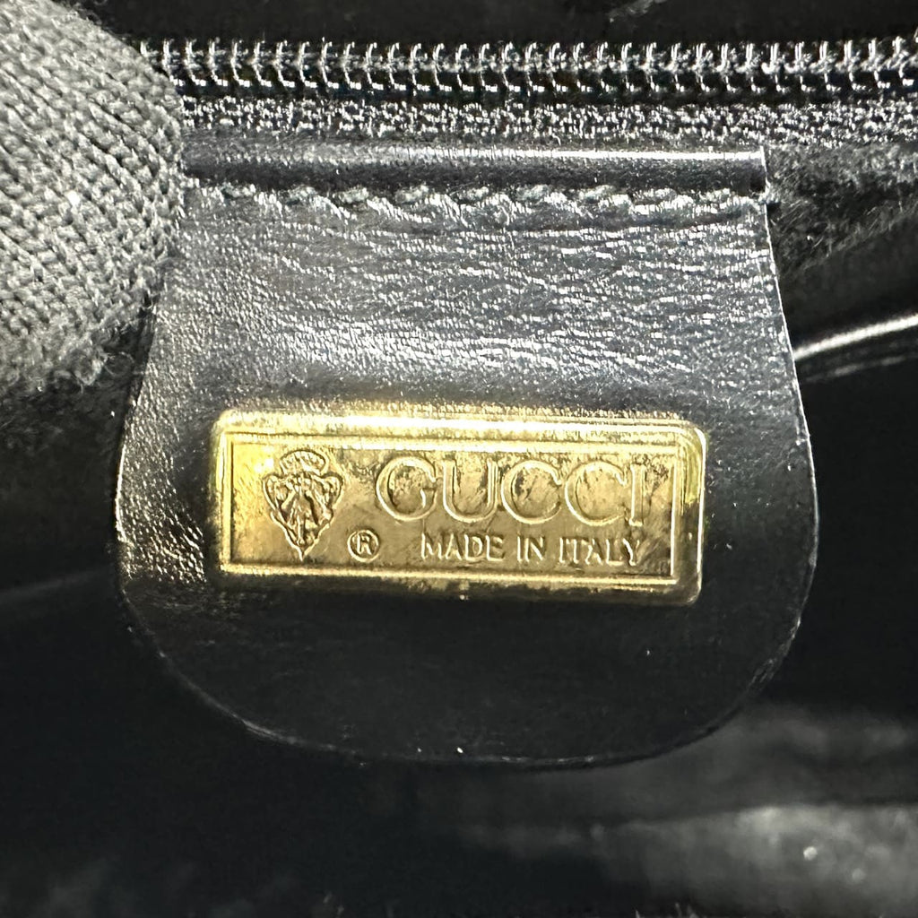 GUCCI 000 46 Bamboo Handbag Leather Black Old Gucci Vintage Women's PRE-OWNED