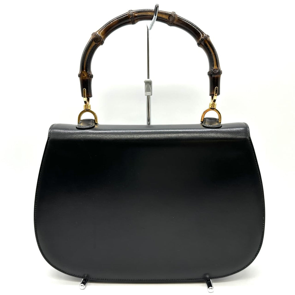 GUCCI 000 46 Bamboo Handbag Leather Black Old Gucci Vintage Women's PRE-OWNED