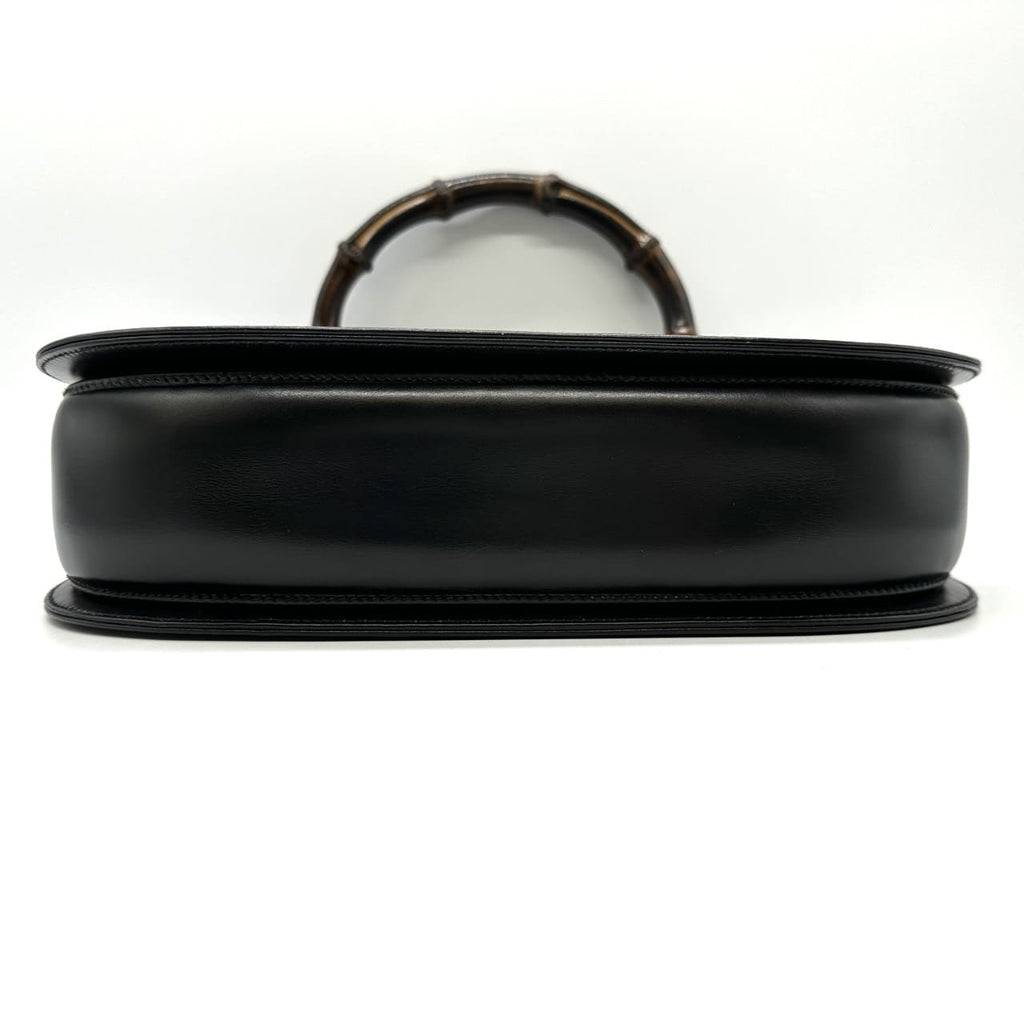 GUCCI 000 46 Bamboo Handbag Leather Black Old Gucci Vintage Women's PRE-OWNED