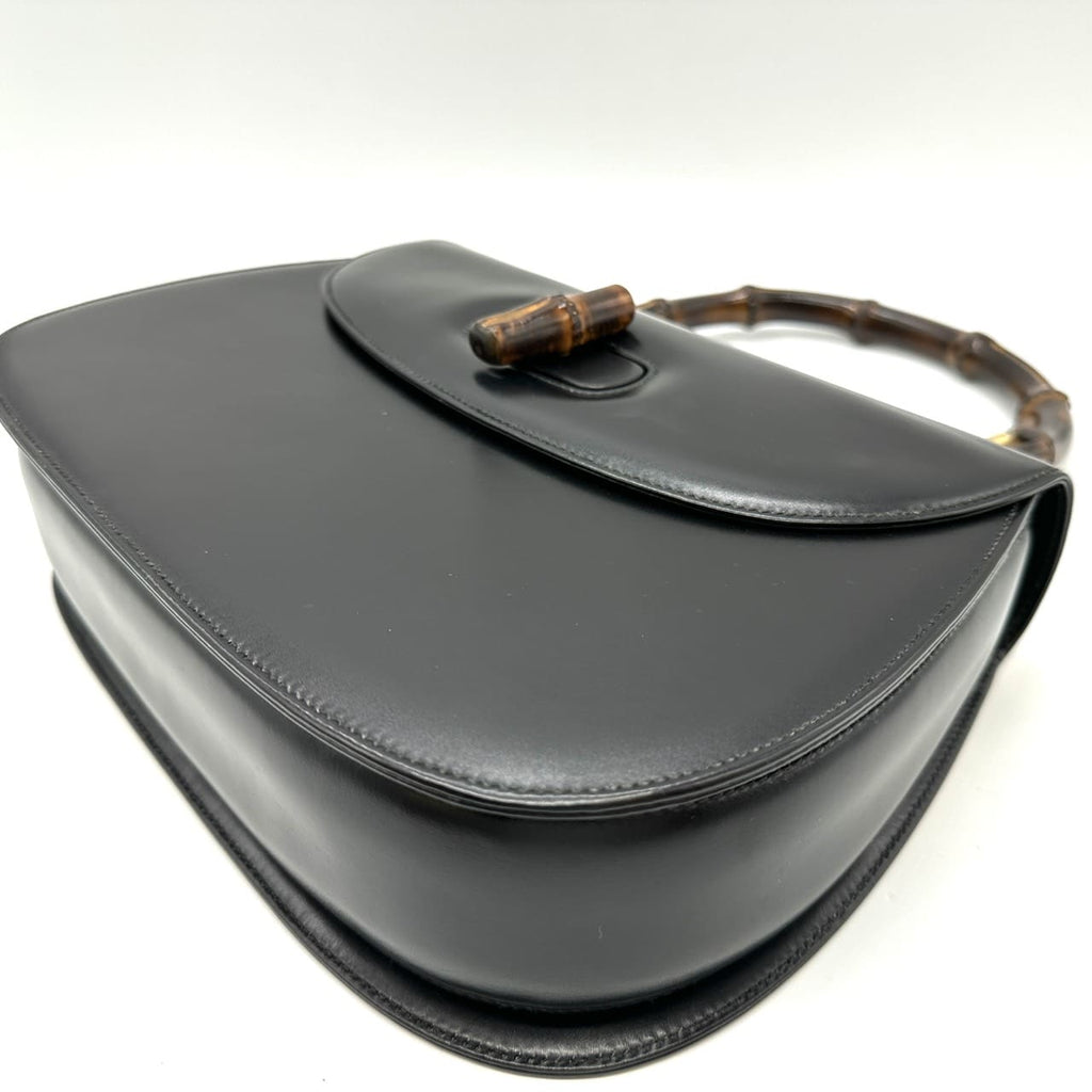GUCCI 000 46 Bamboo Handbag Leather Black Old Gucci Vintage Women's PRE-OWNED