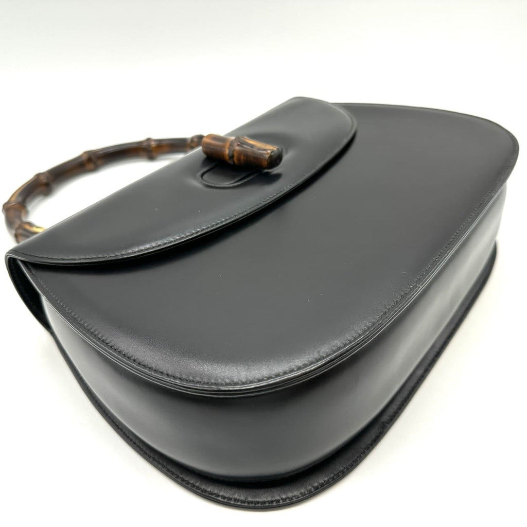 GUCCI 000 46 Bamboo Handbag Leather Black Old Gucci Vintage Women's PRE-OWNED
