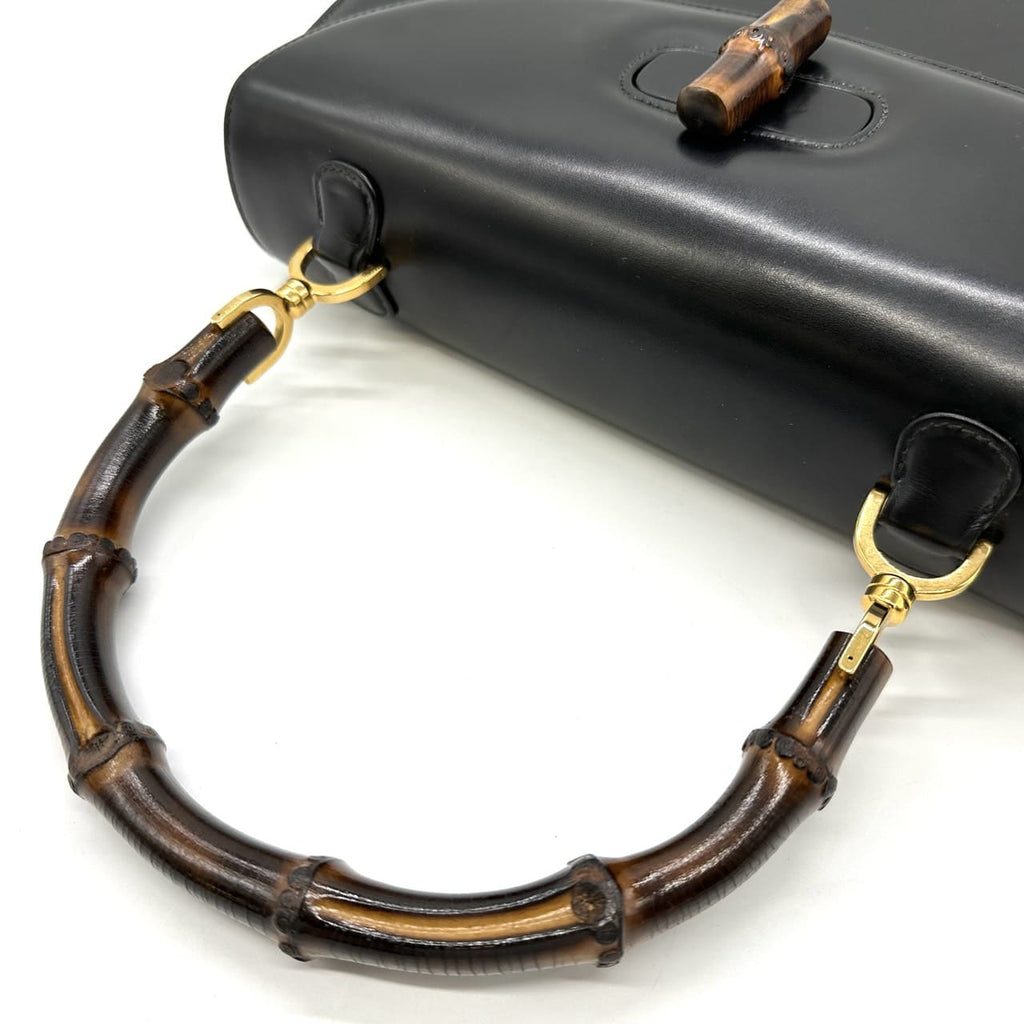 GUCCI 000 46 Bamboo Handbag Leather Black Old Gucci Vintage Women's PRE-OWNED
