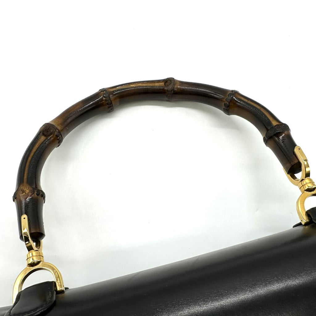 GUCCI 000 46 Bamboo Handbag Leather Black Old Gucci Vintage Women's PRE-OWNED
