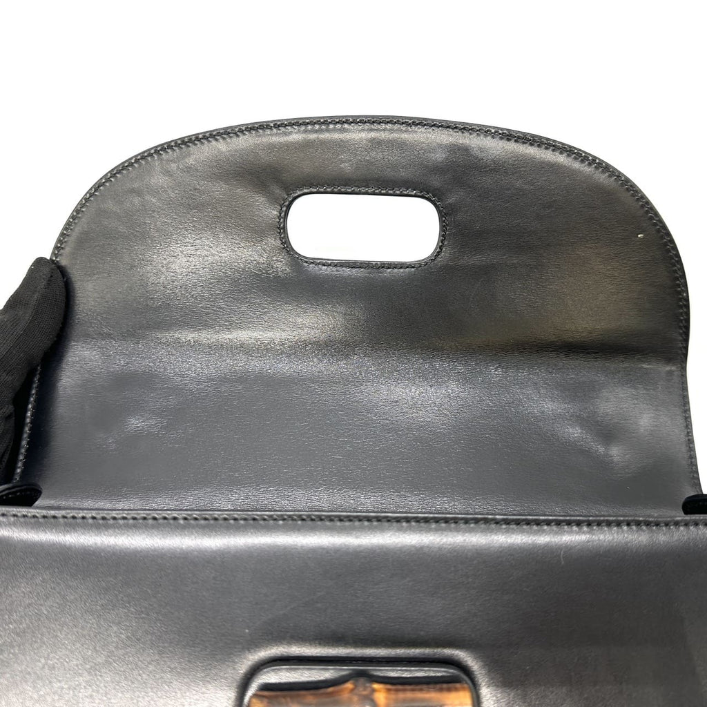 GUCCI 000 46 Bamboo Handbag Leather Black Old Gucci Vintage Women's PRE-OWNED