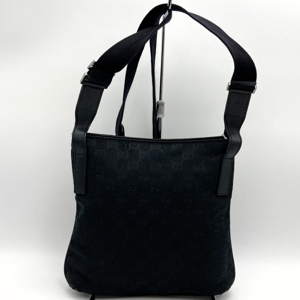 GUCCI 122793 Shoulder Bag, Crossbody Bag, Slim, Black, GG Line, GG Canvas PRE-OWNED