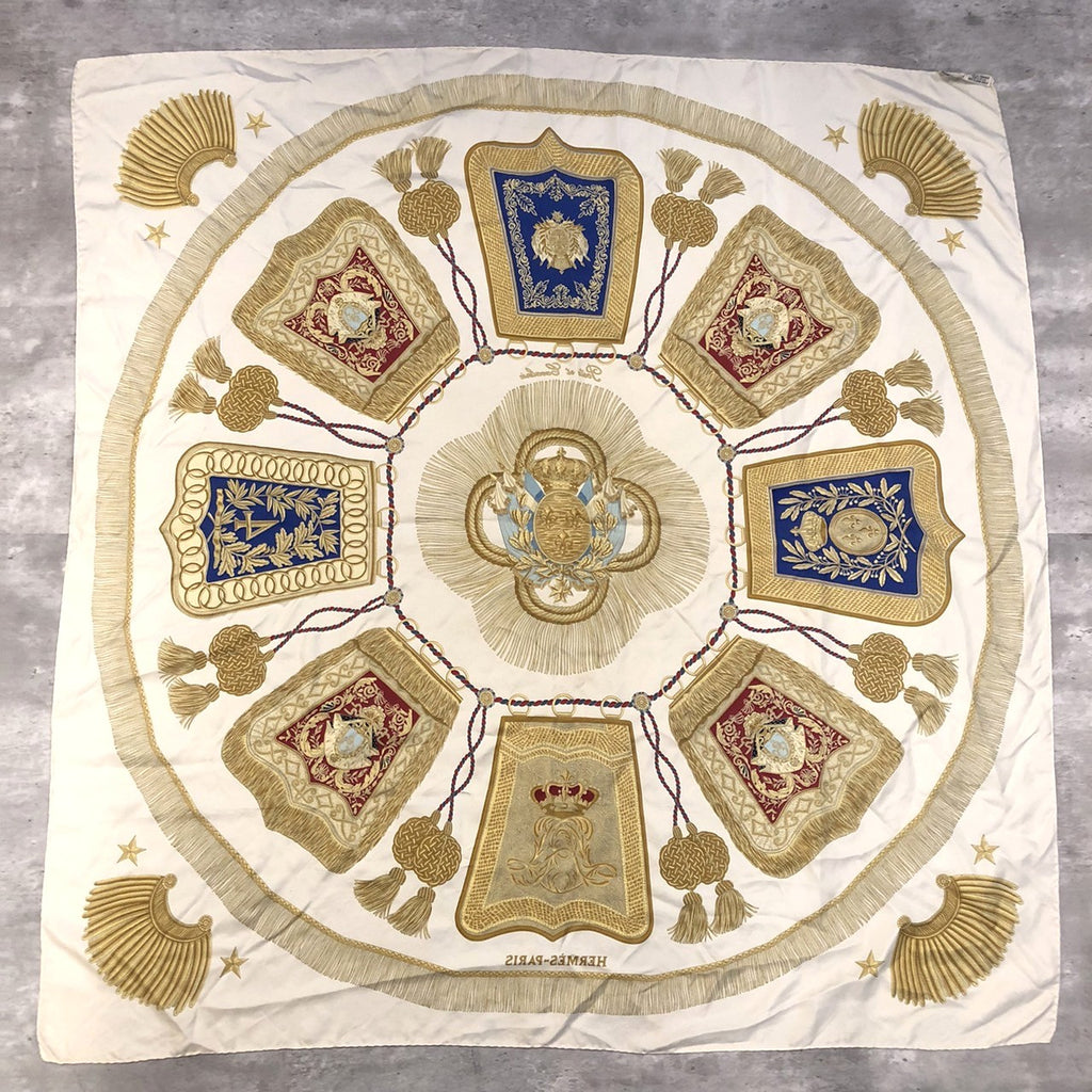 HERMES Carre 90 Poste et Cavalerie Scarf, Gold, Silk, Women's PRE-OWNED