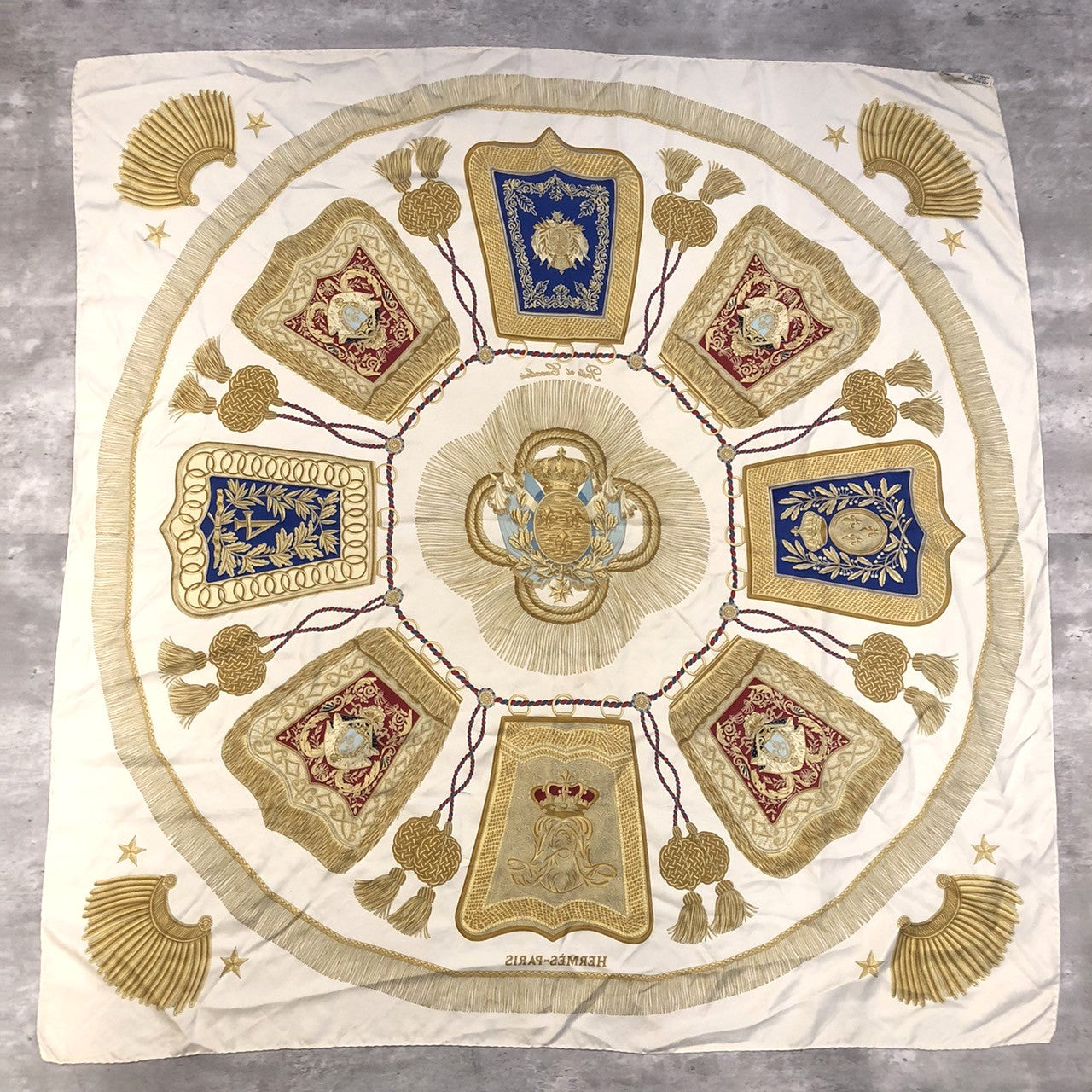 HERMES Carre 90 Poste et Cavalerie Scarf, Gold, Silk, Women's