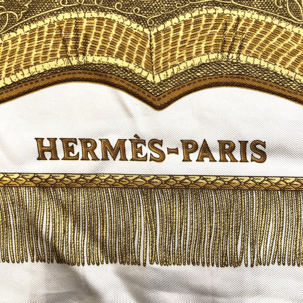 HERMES Carre 90 Poste et Cavalerie Scarf, Gold, Silk, Women's PRE-OWNED
