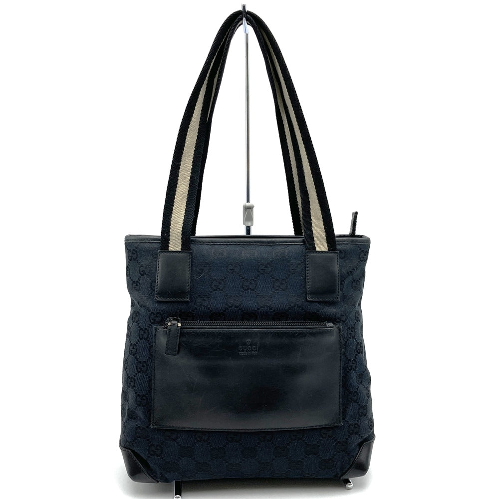 GUCCI 019 0402 Tote Bag Handbag GG Canvas Leather Black Women's Men's