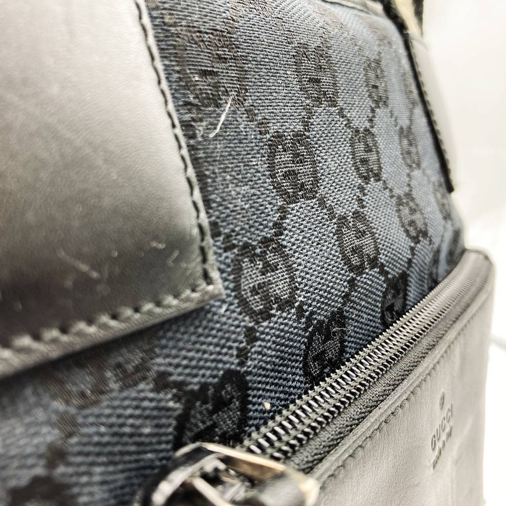 GUCCI 019 0402 Tote Bag Handbag GG Canvas Leather Black Women's Men's