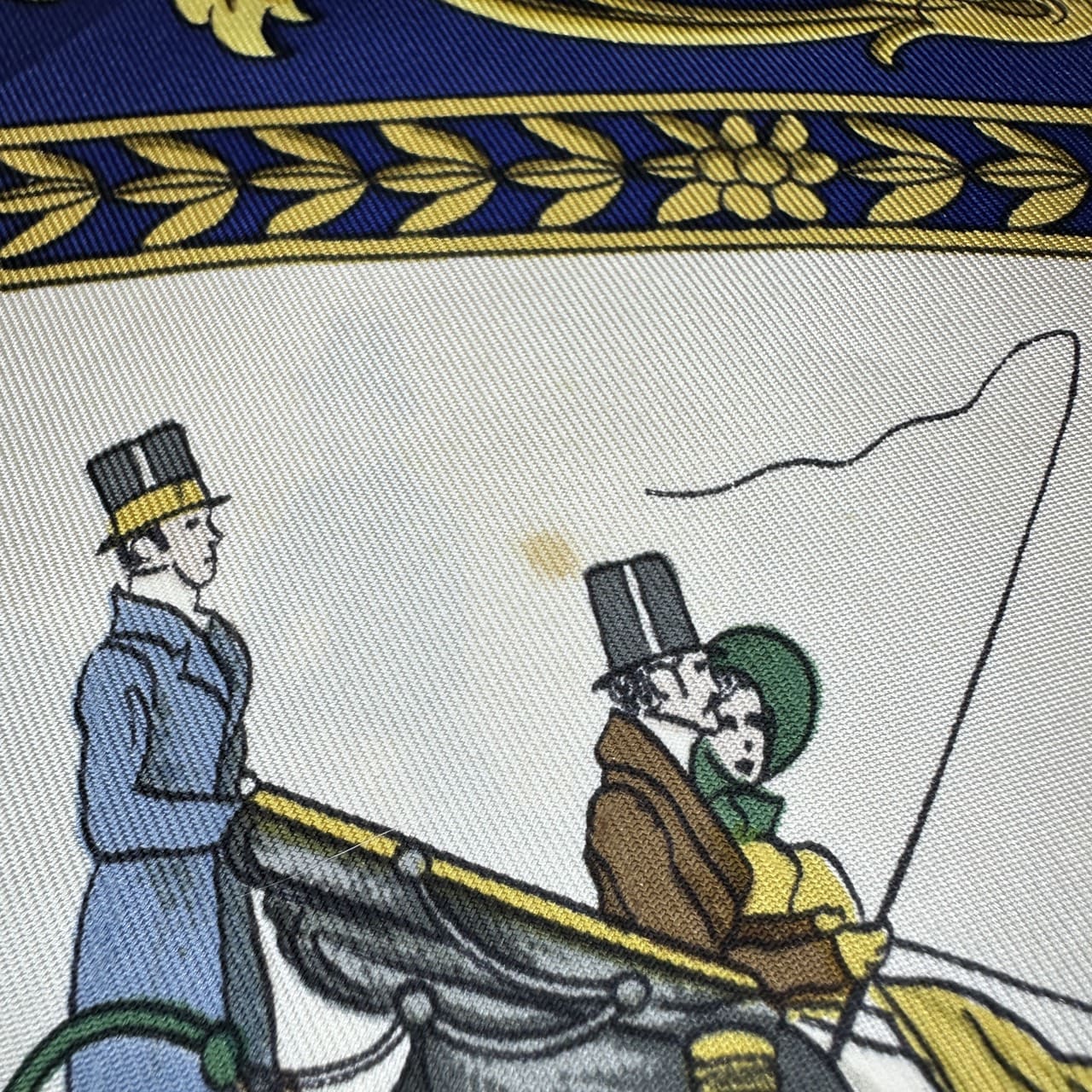 HERMES Carre 90 LA PROMENADE DE LONGCHAMPS (A Walk to Longchamp) Silk Scarf, Navy, Women's