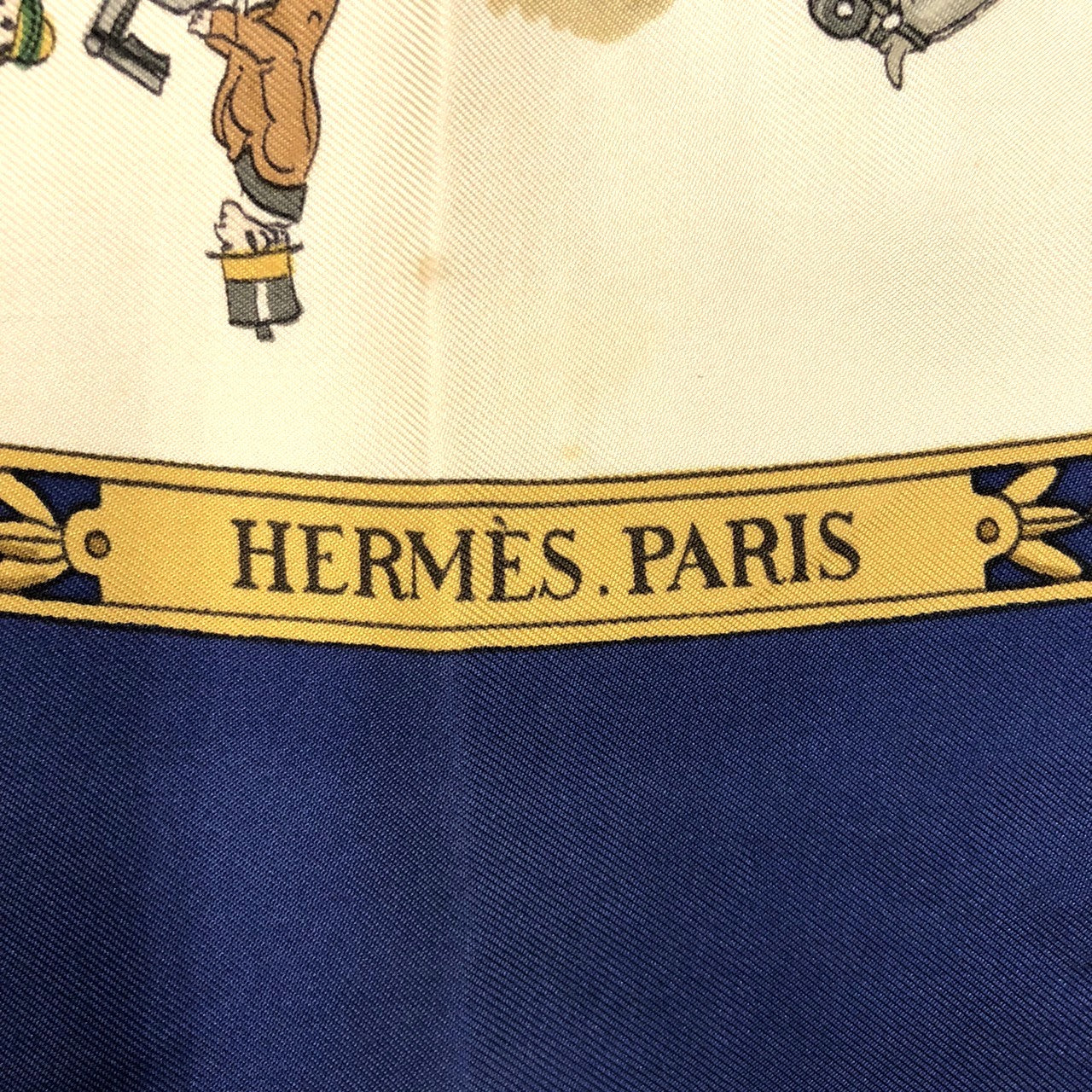 HERMES Carre 90 LA PROMENADE DE LONGCHAMPS (A Walk to Longchamp) Silk Scarf, Navy, Women's