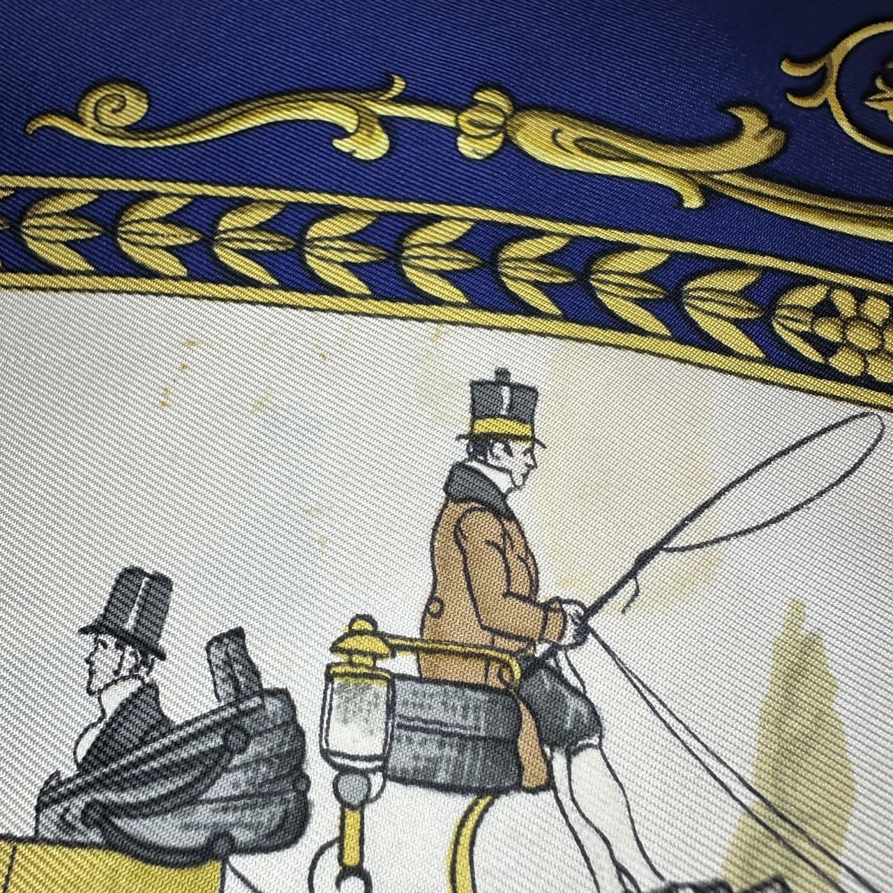 HERMES Carre 90 LA PROMENADE DE LONGCHAMPS (A Walk to Longchamp) Silk Scarf, Navy, Women's