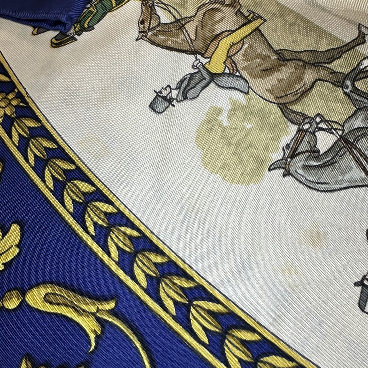 HERMES Carre 90 LA PROMENADE DE LONGCHAMPS (A Walk to Longchamp) Silk Scarf, Navy, Women's