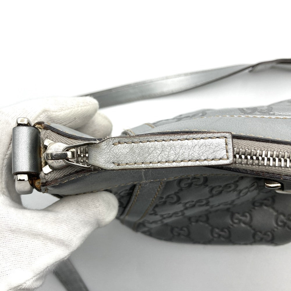 GUCCI 203257 Abby Shoulder Bag in Guccissima Leather, Silver, Women's