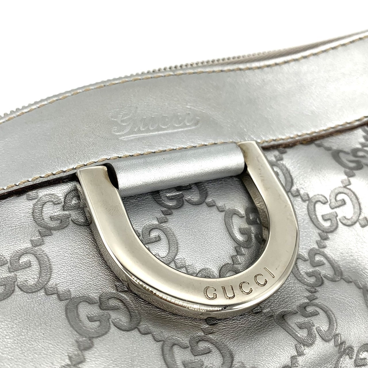 GUCCI 203257 Abby Shoulder Bag in Guccissima Leather, Silver, Women's