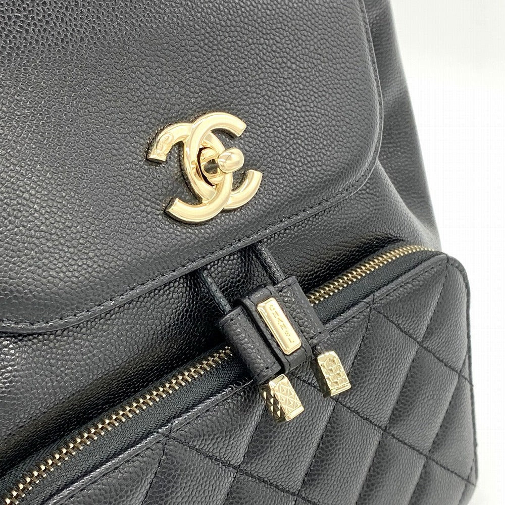 Excellent condition CHANEL Matelassé backpack/daypack with chain, Coco Mark, black, silver hardware, caviar leather, women's, luxury brand, collection item. PRE-OWNED