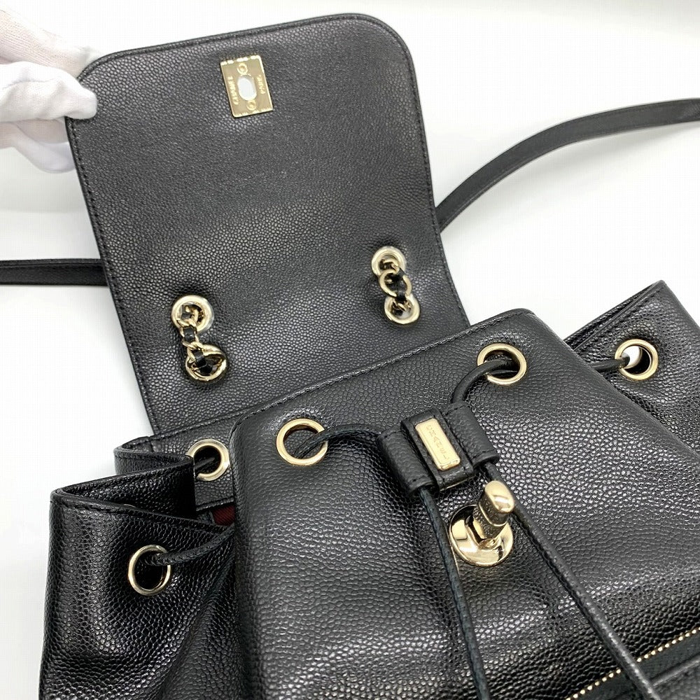 Excellent condition CHANEL Matelassé backpack/daypack with chain, Coco Mark, black, silver hardware, caviar leather, women's, luxury brand, collection item. PRE-OWNED