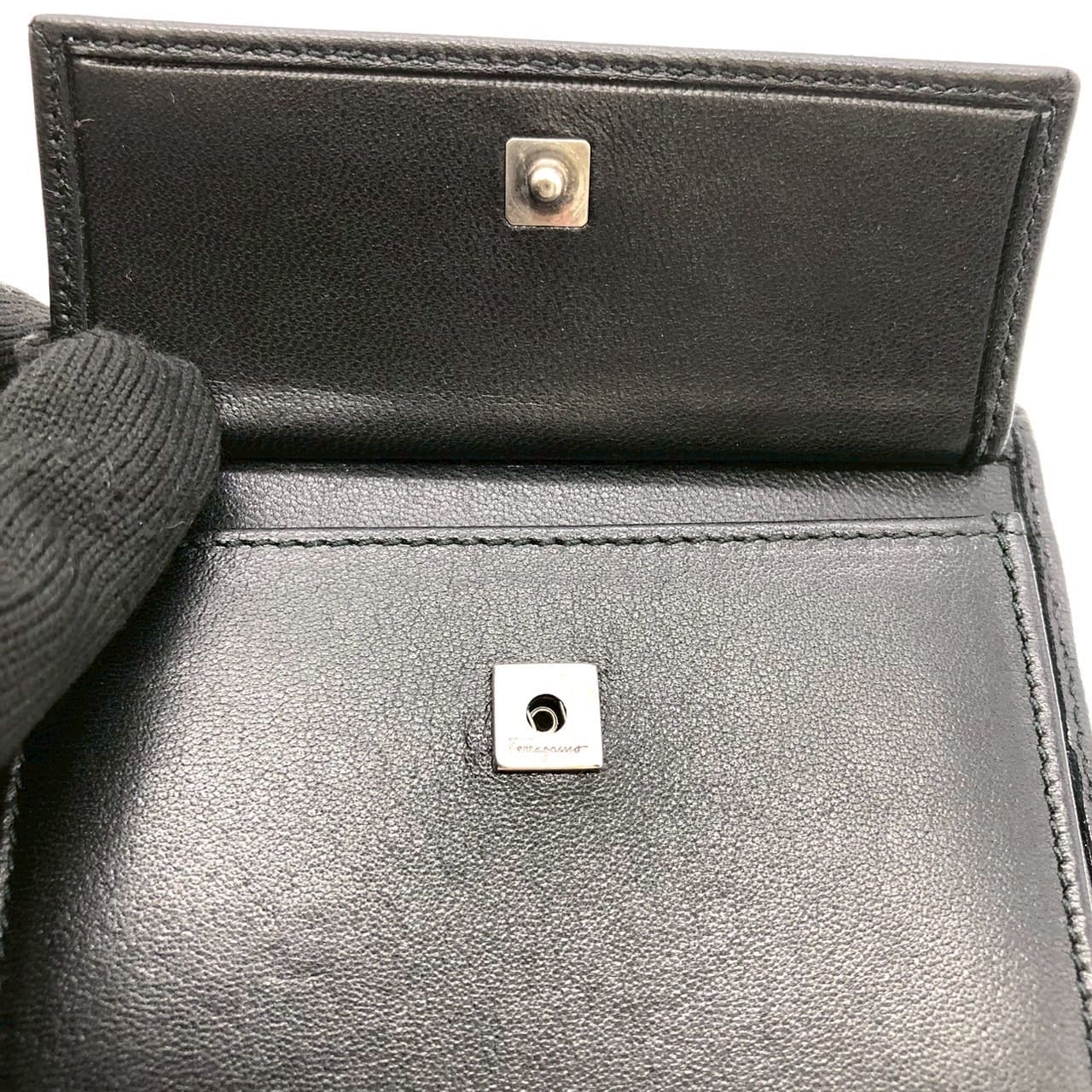 Salvatore Ferragamo Gancini Bi-fold Leather Wallet, Black, for Women and Men PRE-OWNED