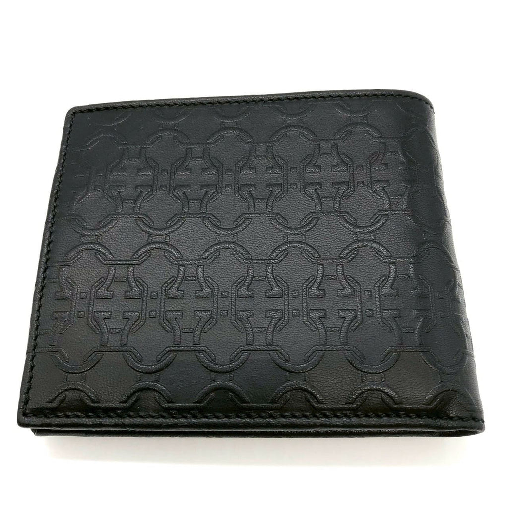 Salvatore Ferragamo Gancini Bi-fold Leather Wallet, Black, for Women and Men PRE-OWNED