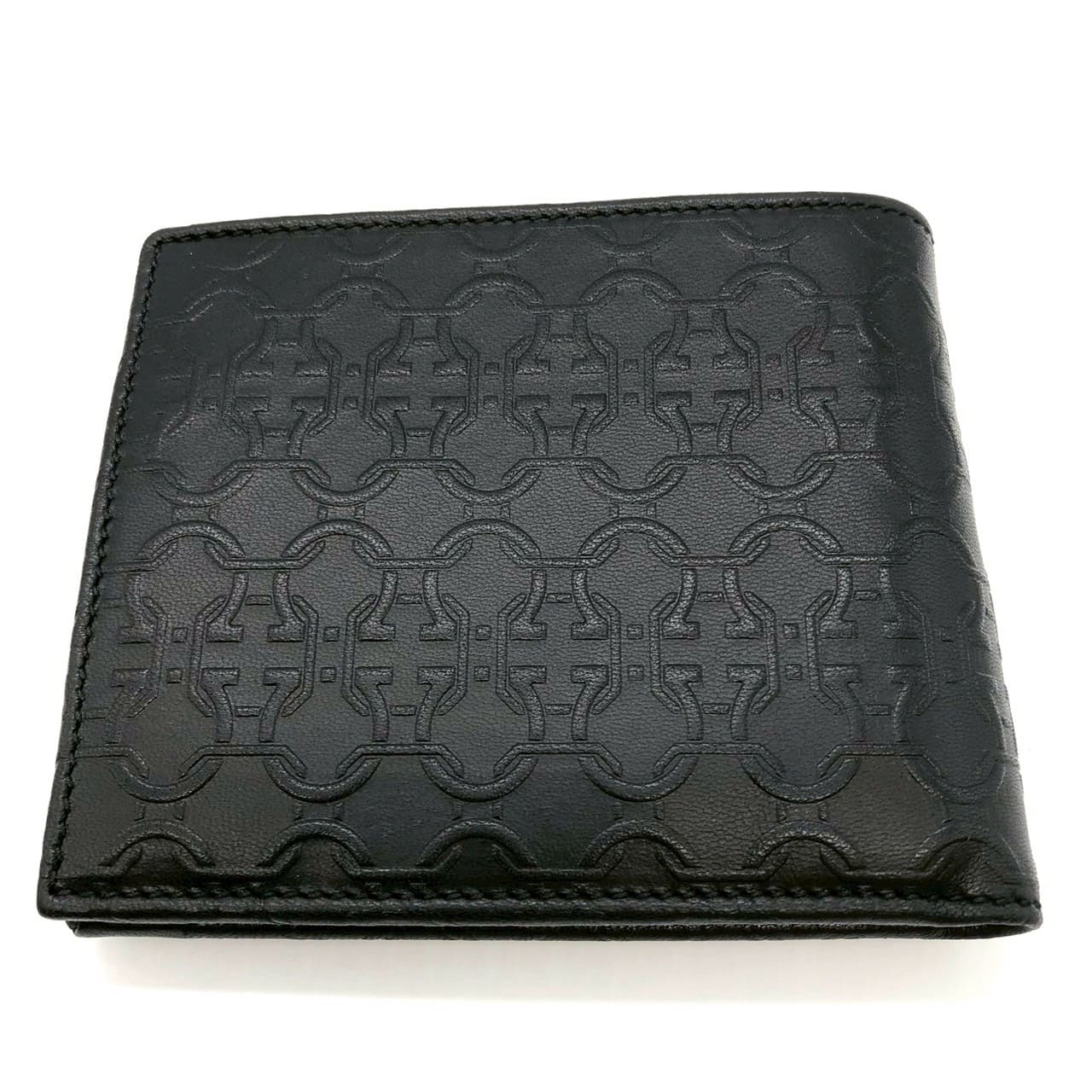 Salvatore Ferragamo Gancini Bi-fold Leather Wallet, Black, for Women and Men PRE-OWNED