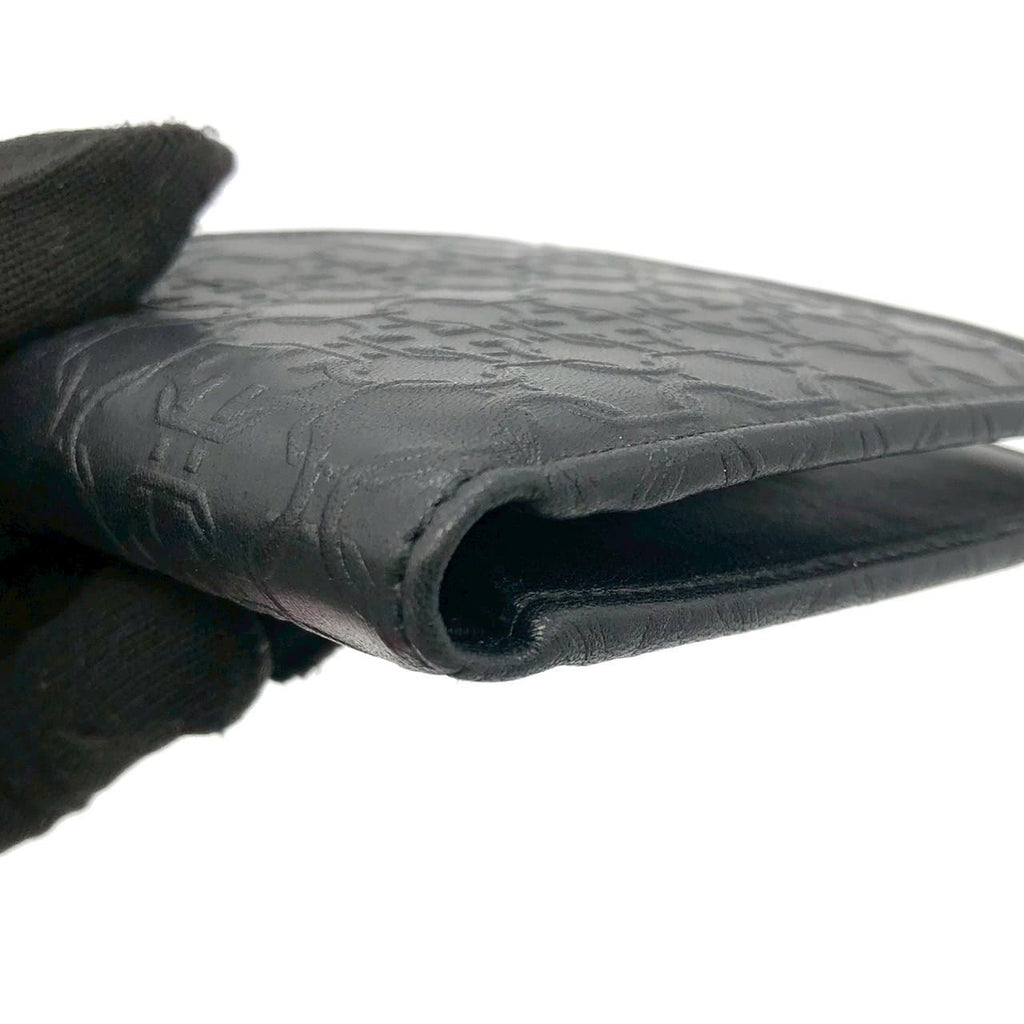 Salvatore Ferragamo Gancini Bi-fold Leather Wallet, Black, for Women and Men PRE-OWNED