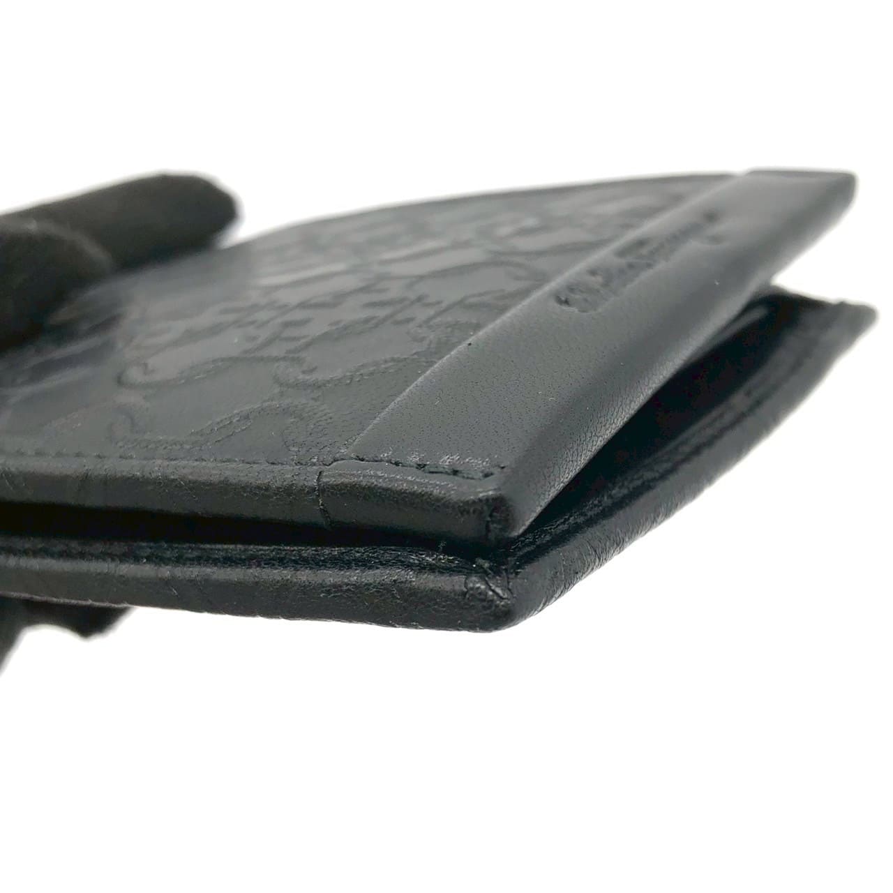 Salvatore Ferragamo Gancini Bi-fold Leather Wallet, Black, for Women and Men PRE-OWNED