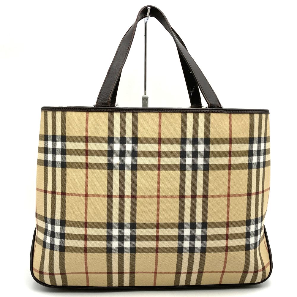 BURBERRY Burberry Tote Bag Handbag Beige Nova Check Nylon Leather Women's