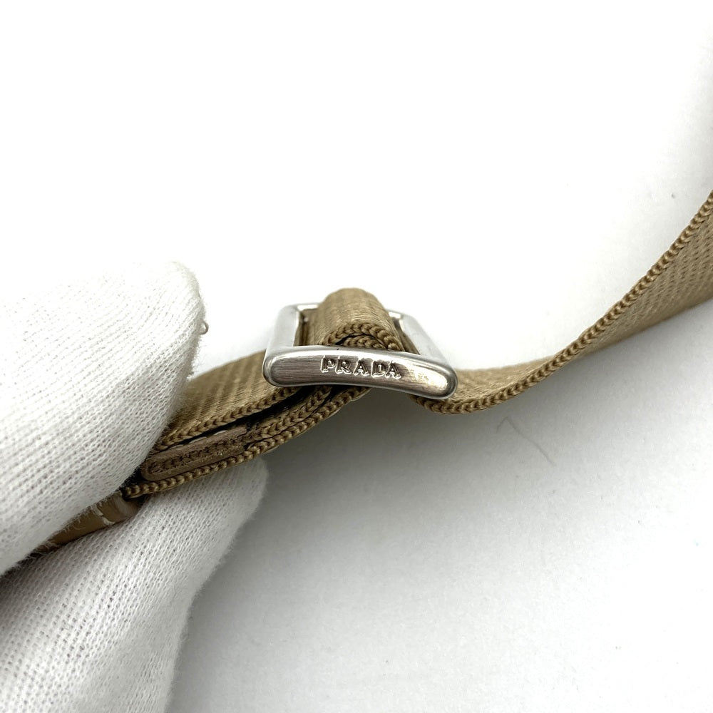 PRADA Prada Shoulder Bag Nylon Leather Beige Triangle Logo Women's Men's Fashion USED