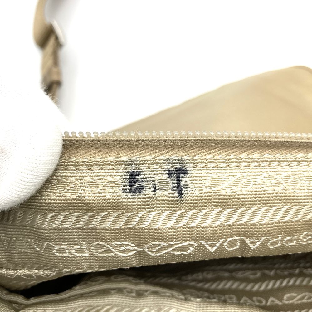 PRADA Prada Shoulder Bag Nylon Leather Beige Triangle Logo Women's Men's Fashion USED