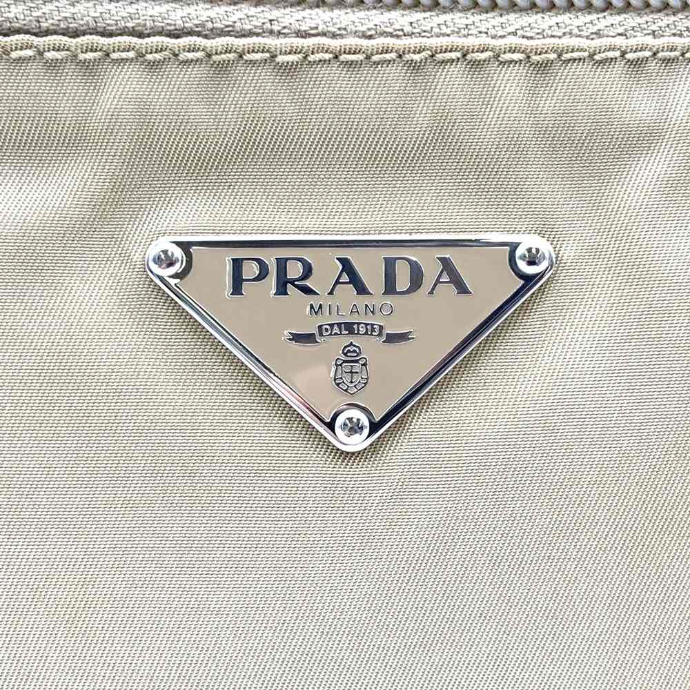 PRADA Prada Shoulder Bag Nylon Leather Beige Triangle Logo Women's Men's Fashion USED