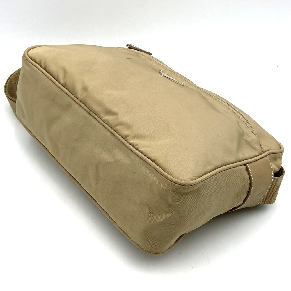 PRADA Prada Shoulder Bag Nylon Leather Beige Triangle Logo Women's Men's Fashion USED