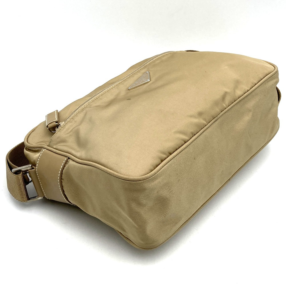 PRADA Prada Shoulder Bag Nylon Leather Beige Triangle Logo Women's Men's Fashion USED