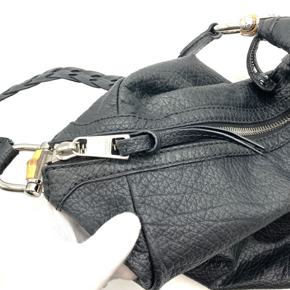 GUCCI 257090 Handbag Shoulder Bag with Bamboo Braided Handle and Leather in Black for Women
