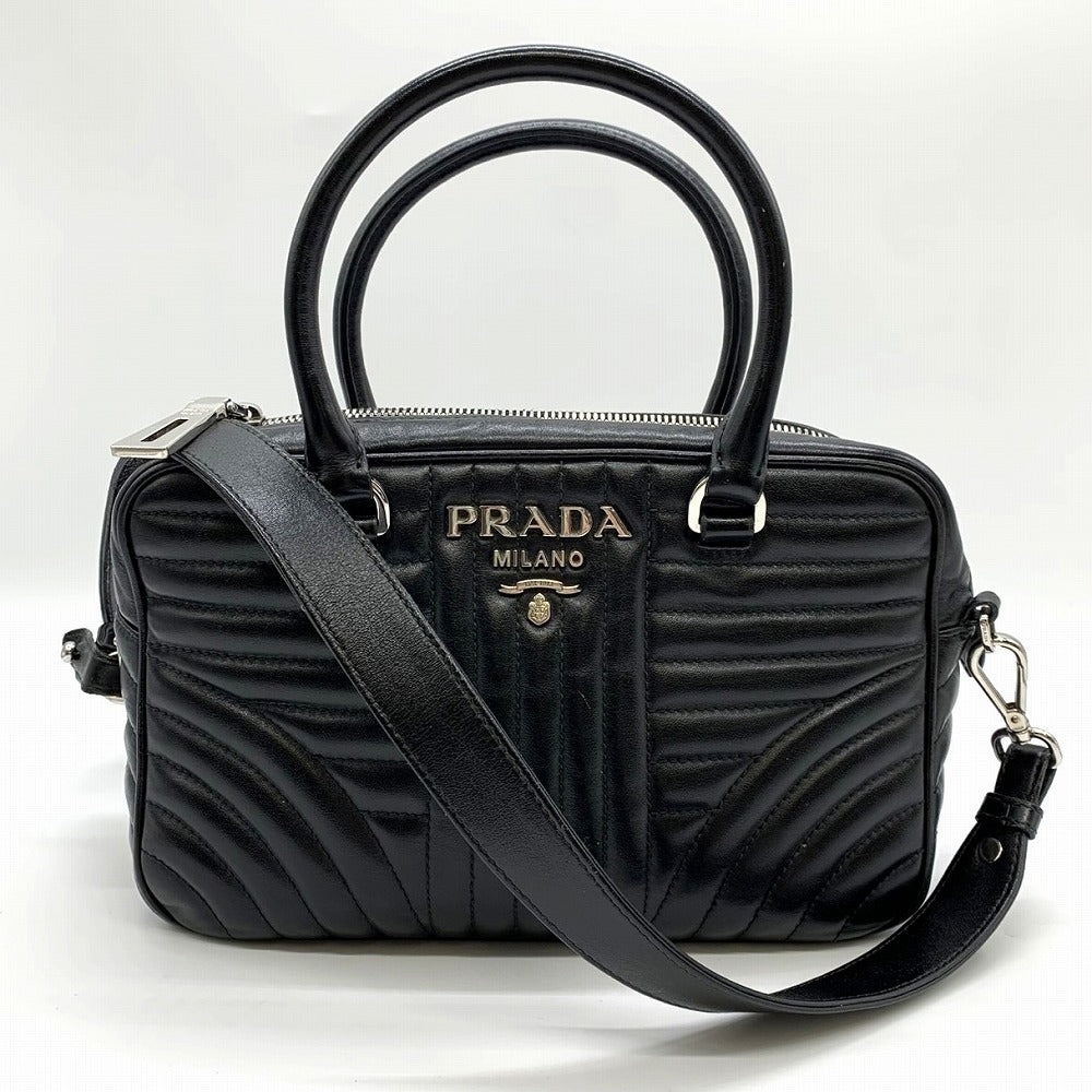 PRADA Diagram Handbag/Shoulder Bag, 2-way, Crossbody, Leather, Black, Women's/Men's, Brand