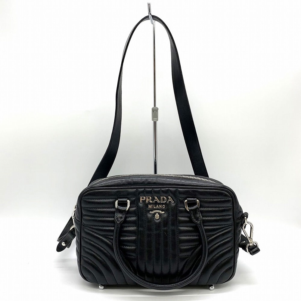 PRADA Diagram Handbag/Shoulder Bag, 2-way, Crossbody, Leather, Black, Women's/Men's, Brand