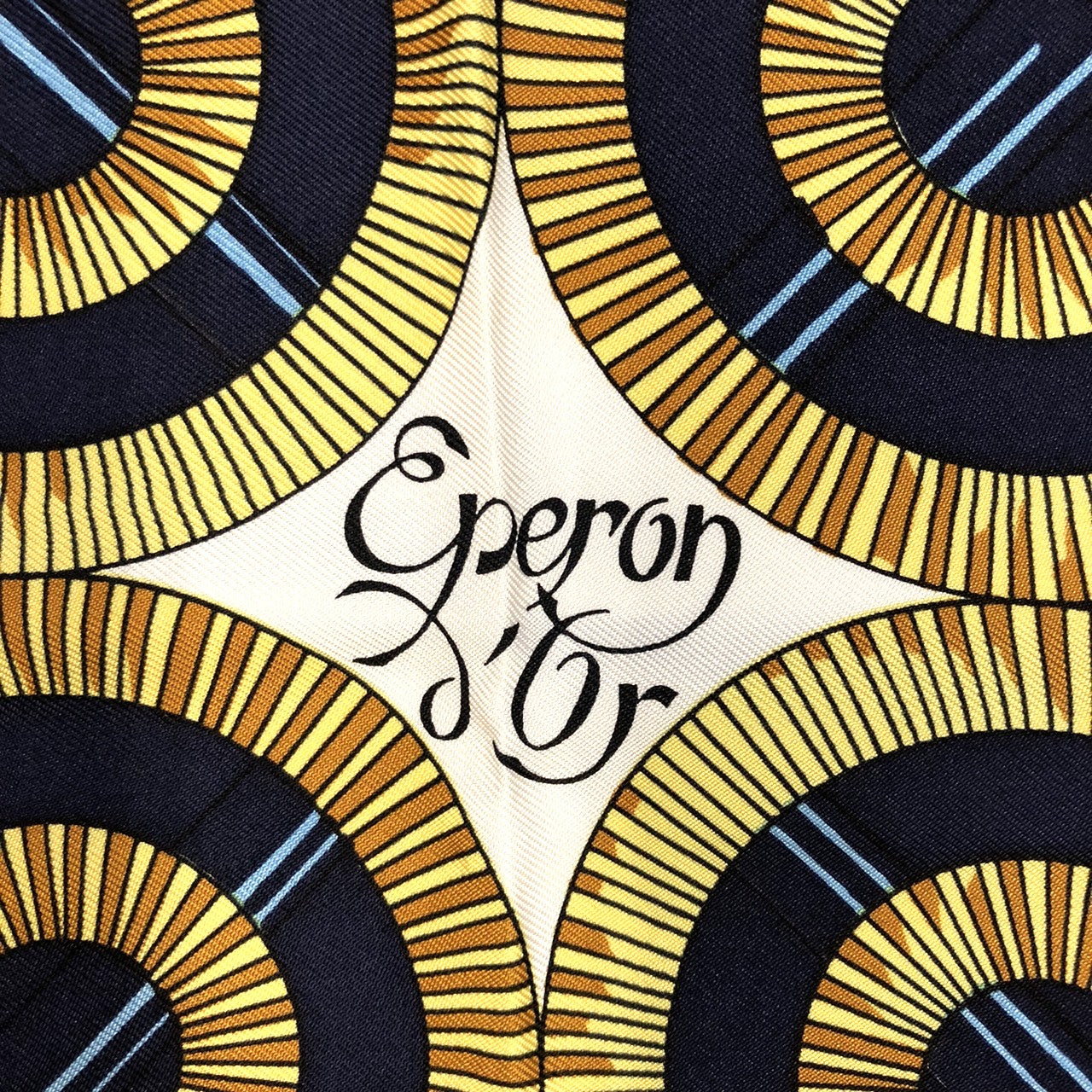 HERMES Carre 90 Eperon dor (Golden Spur) Silk Scarf, Navy, Women's