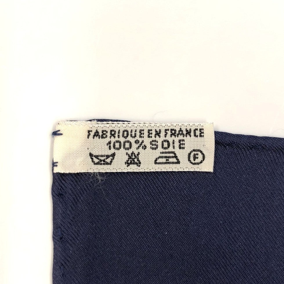 HERMES Carre 90 Eperon dor (Golden Spur) Silk Scarf, Navy, Women's