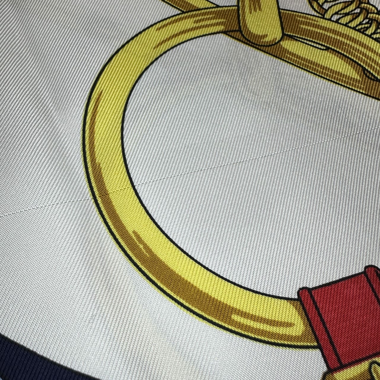 HERMES Carre 90 Eperon dor (Golden Spur) Silk Scarf, Navy, Women's