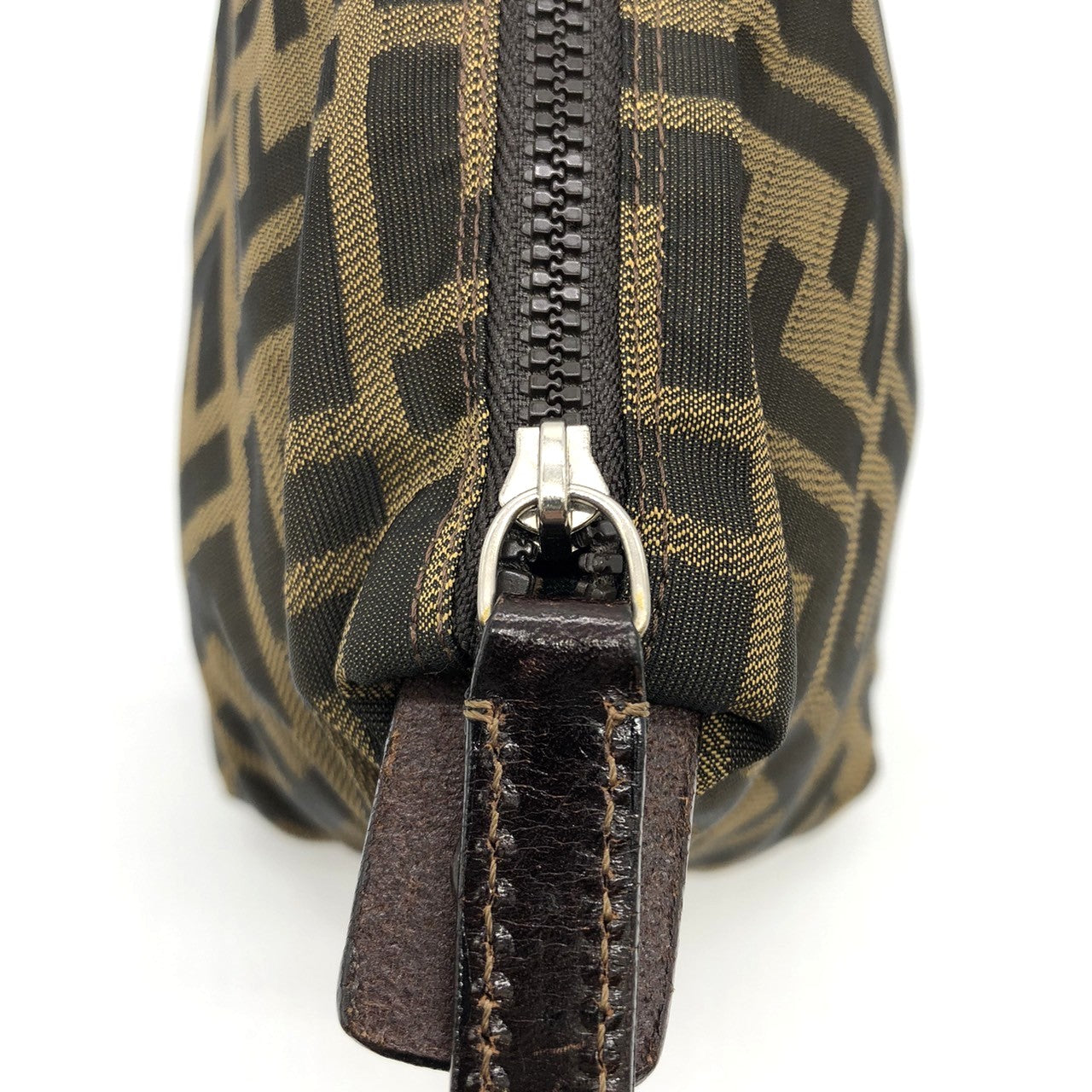Fendi 2262226540009 Pouch Khaki Brown Nylon/Leather Zucca
