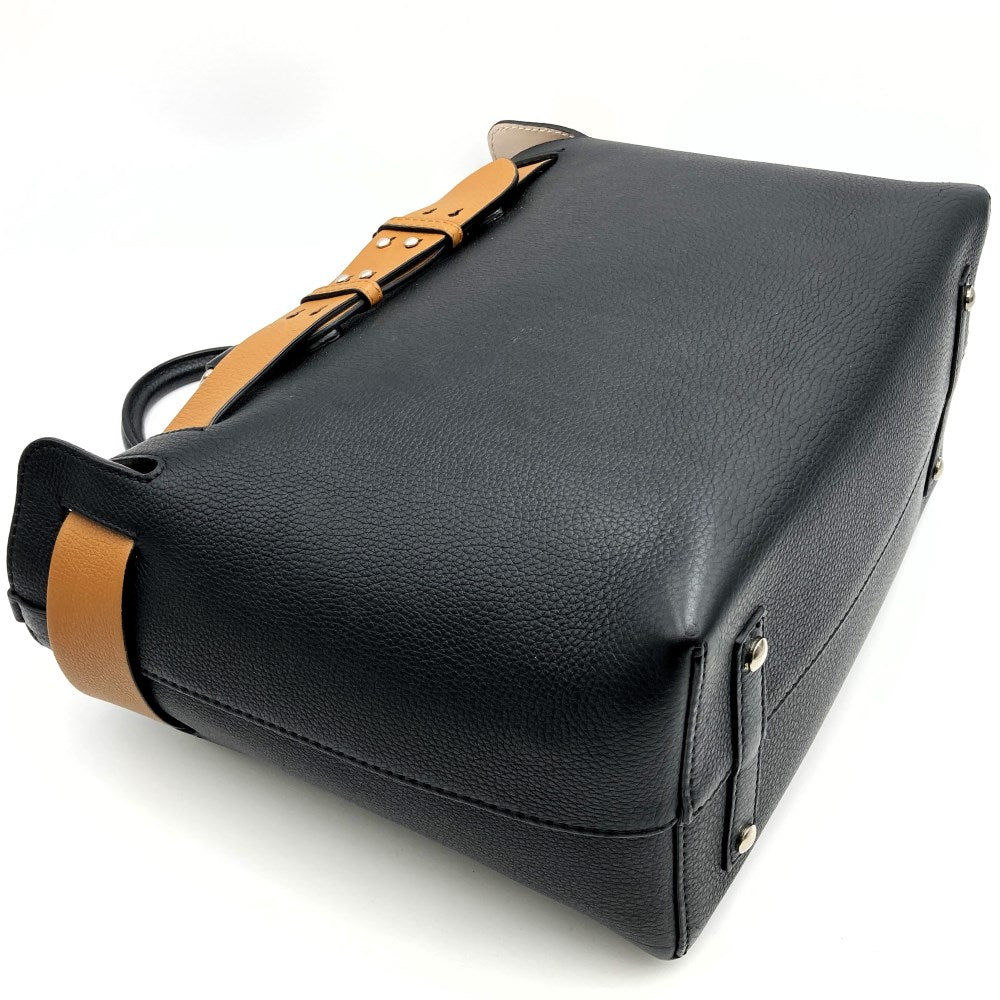 BURBERRY belt handbag, tote bag, shoulder bag, 2-way leather, black, beige