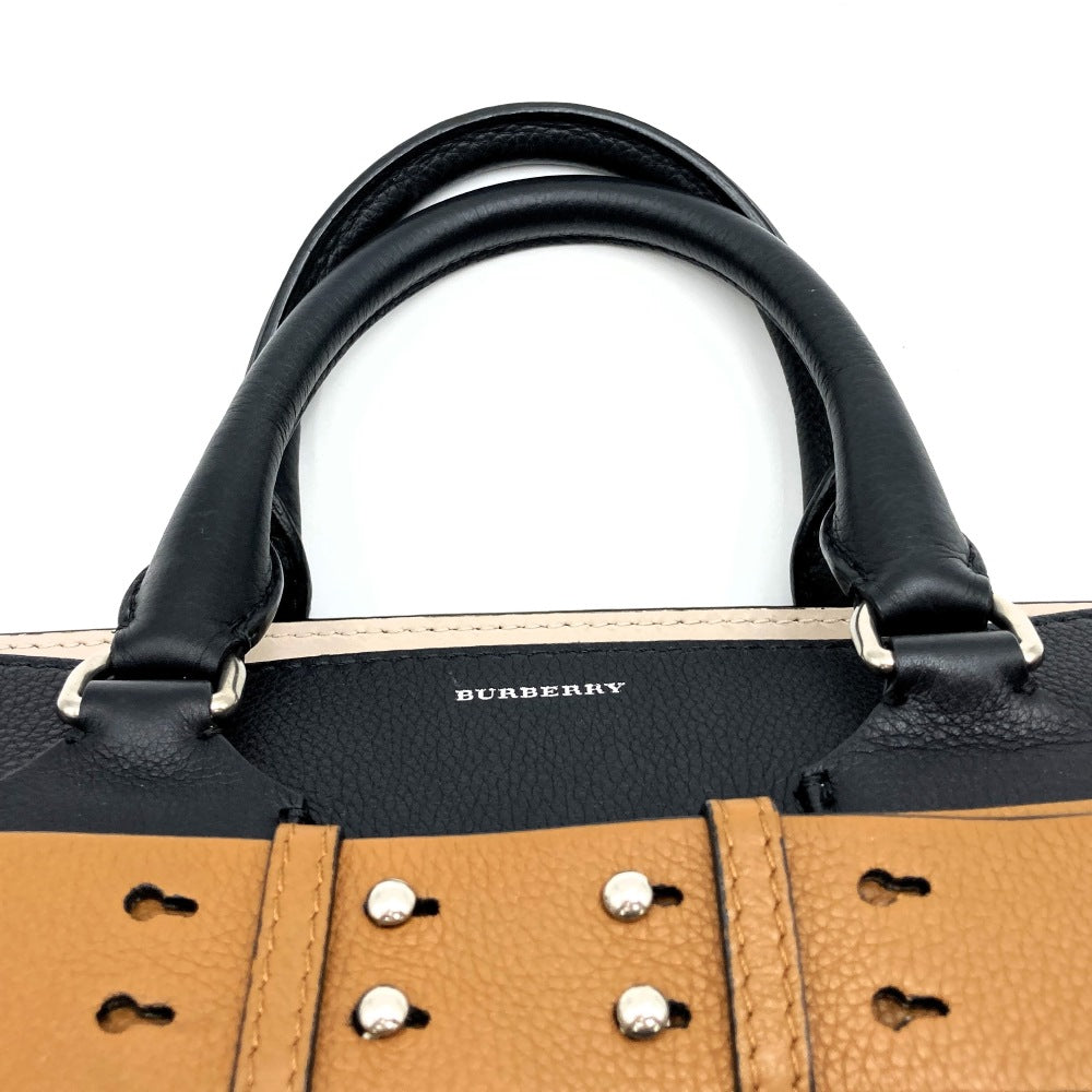 BURBERRY belt handbag, tote bag, shoulder bag, 2-way leather, black, beige