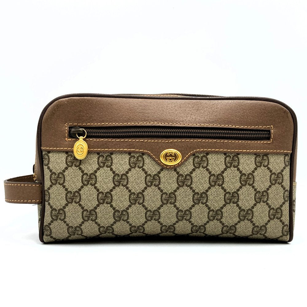 GUCCI Old Gucci 014 58 Clutch Pouch Second Bag GG Supreme PVC Leather Brown Women's Men's Vintage PRE-OWNED