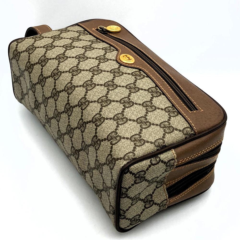 GUCCI Old Gucci 014 58 Clutch Pouch Second Bag GG Supreme PVC Leather Brown Women's Men's Vintage PRE-OWNED