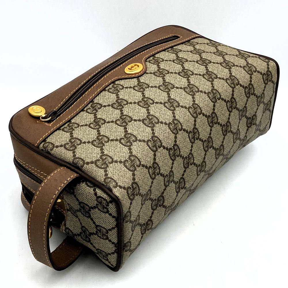 GUCCI Old Gucci 014 58 Clutch Pouch Second Bag GG Supreme PVC Leather Brown Women's Men's Vintage PRE-OWNED