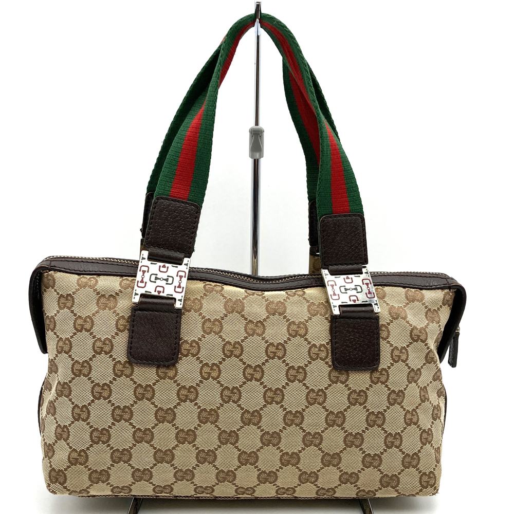 GUCCI 145759 Handbag, Brown, GG Canvas, Sherry Line, Women's Fashion, Brand Name, High-End, Used PRE-OWNED